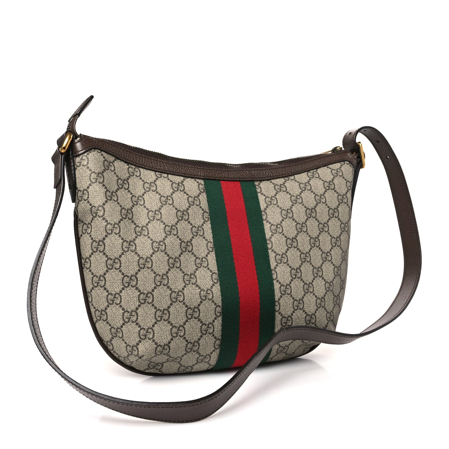 GG Supreme Monogram Web Small Ophidia Half Moon Hobo Brown