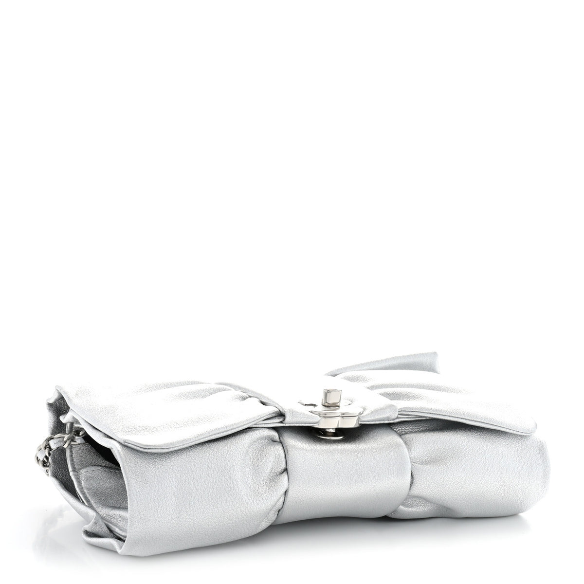 Chanel Metallic Lambskin Tie My Bow Flap Clutch With Chain Silver 4 of 10