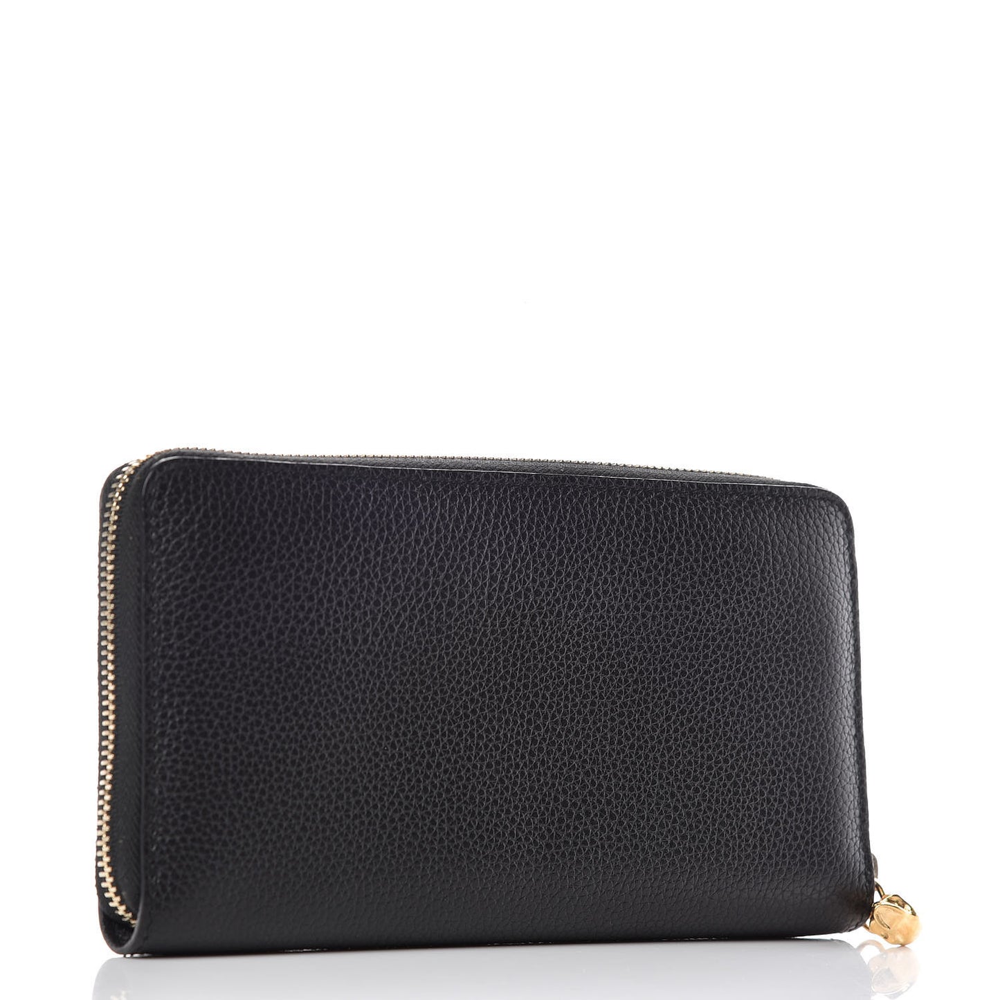 Pebbled Calfskin Skull Continental Zip Wallet Black