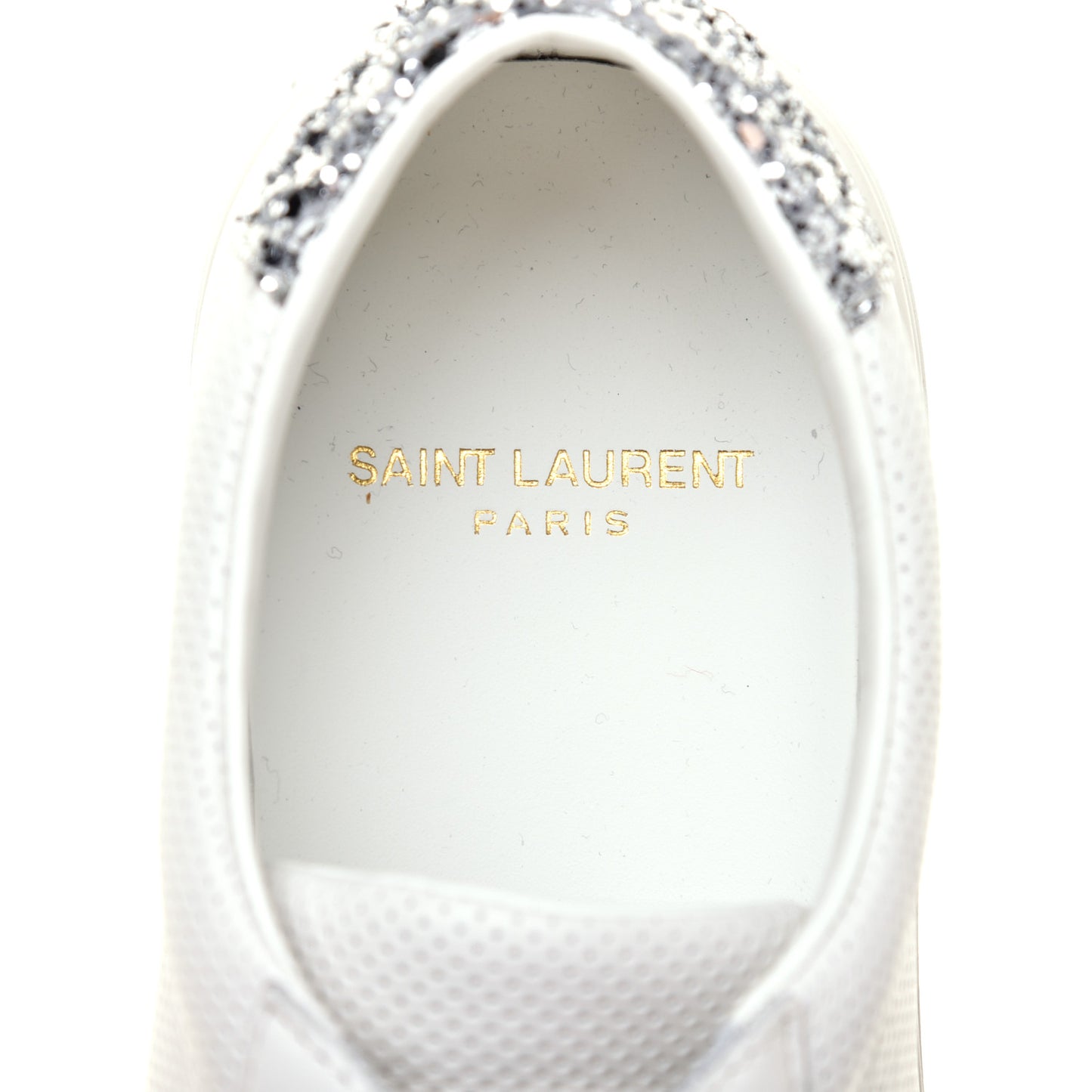 Perforated Calfskin Glitter Andy Low Top Sneakers 38.5 White Silver