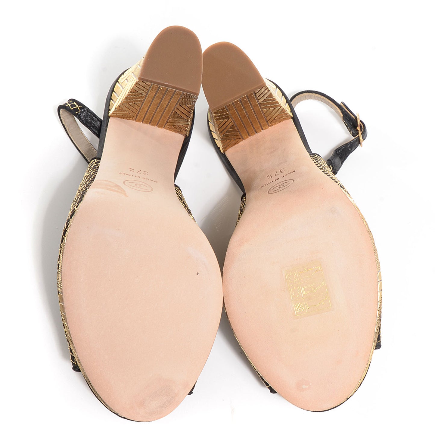 Latice Camellia Slingback Pumps 37.5 Black Gold