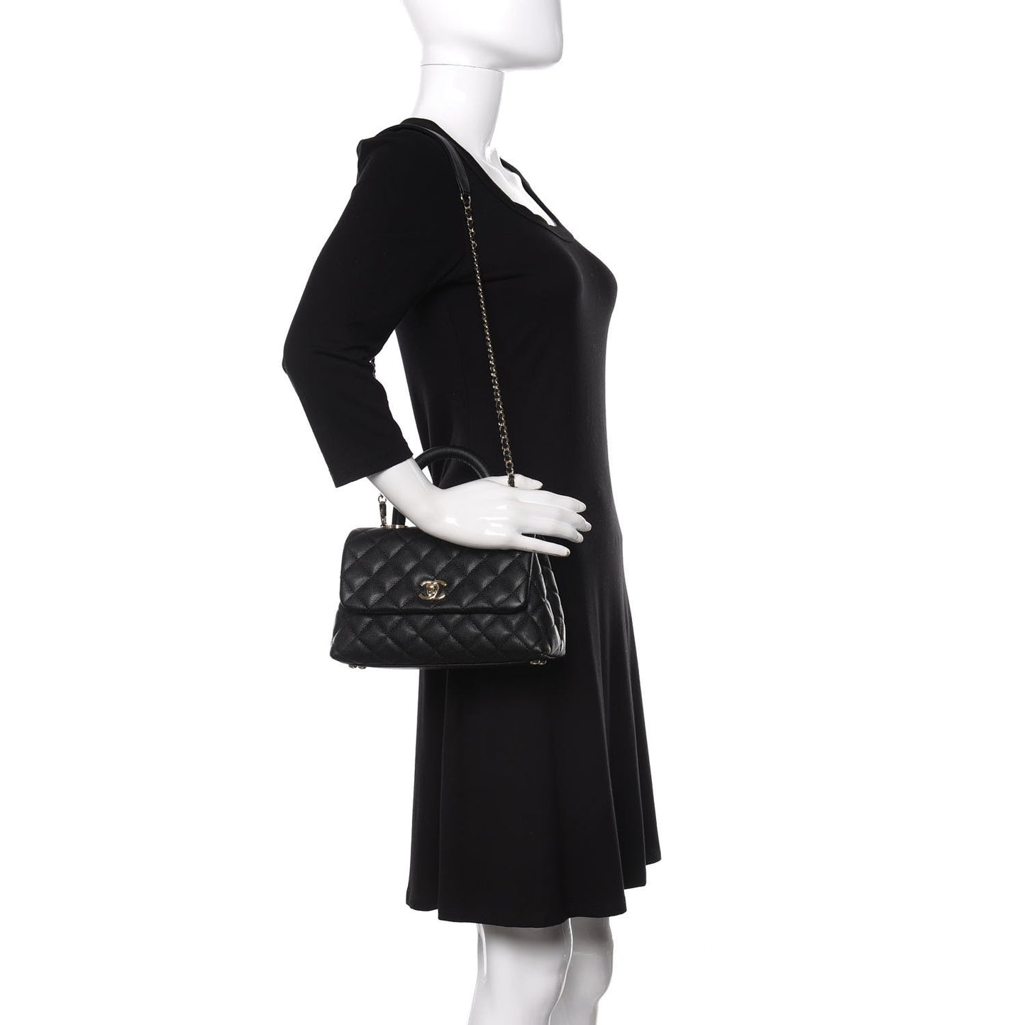 Caviar Quilted Mini Coco Handle Flap Black