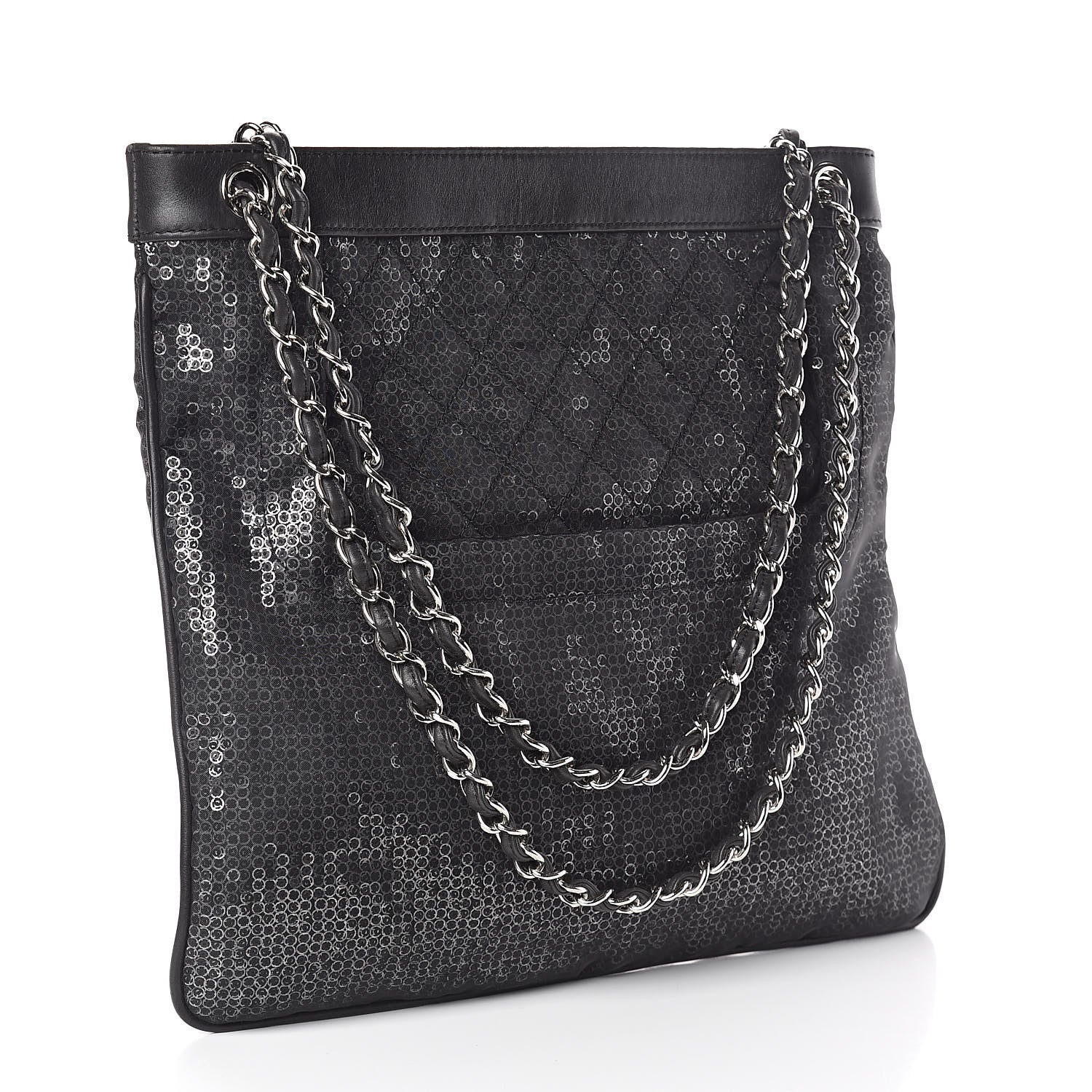 Chanel Calfskin Mesh Hidden Sequin CC Tote Black 3 of 10