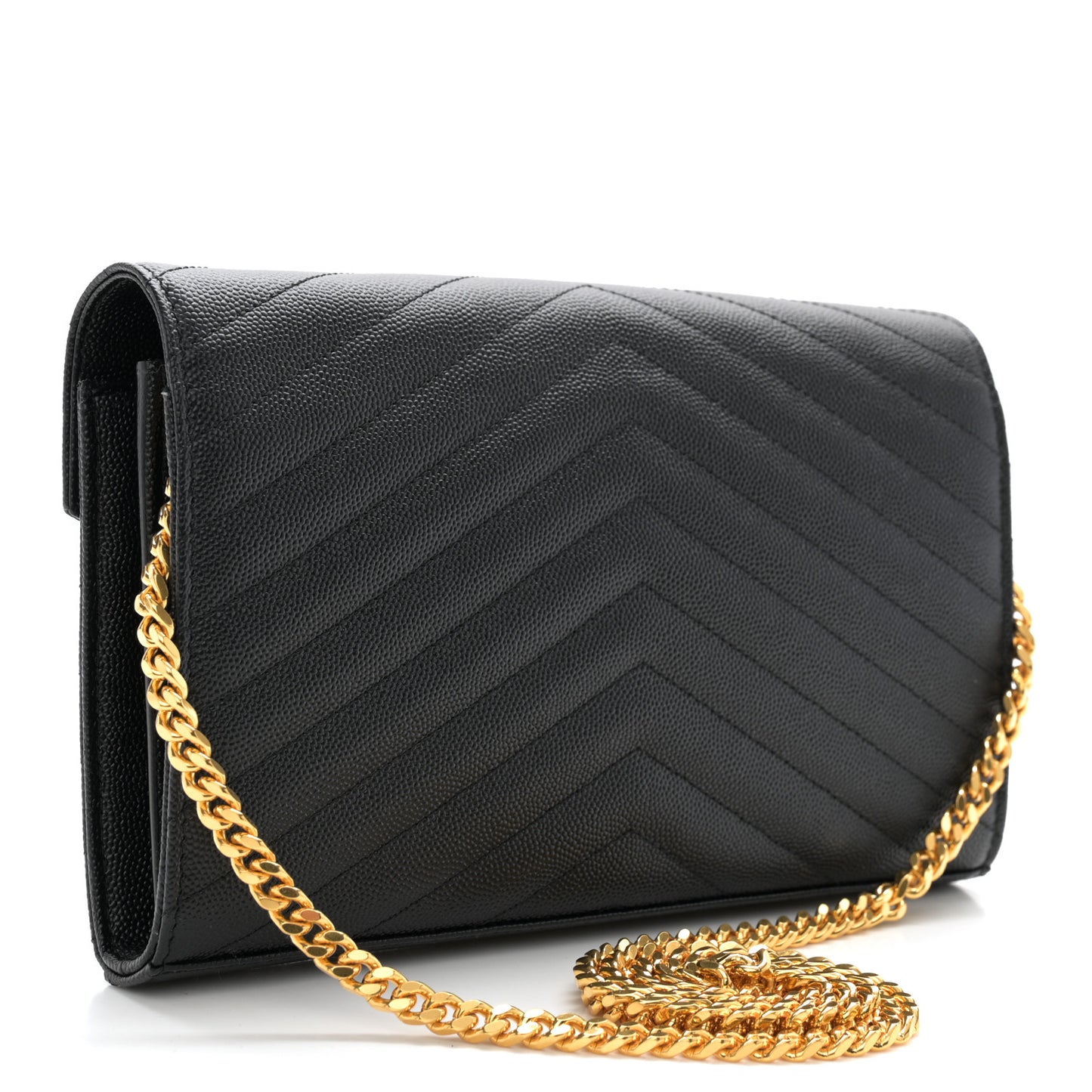 Grain De Poudre Matelasse Chevron Monogram Chain Wallet Black