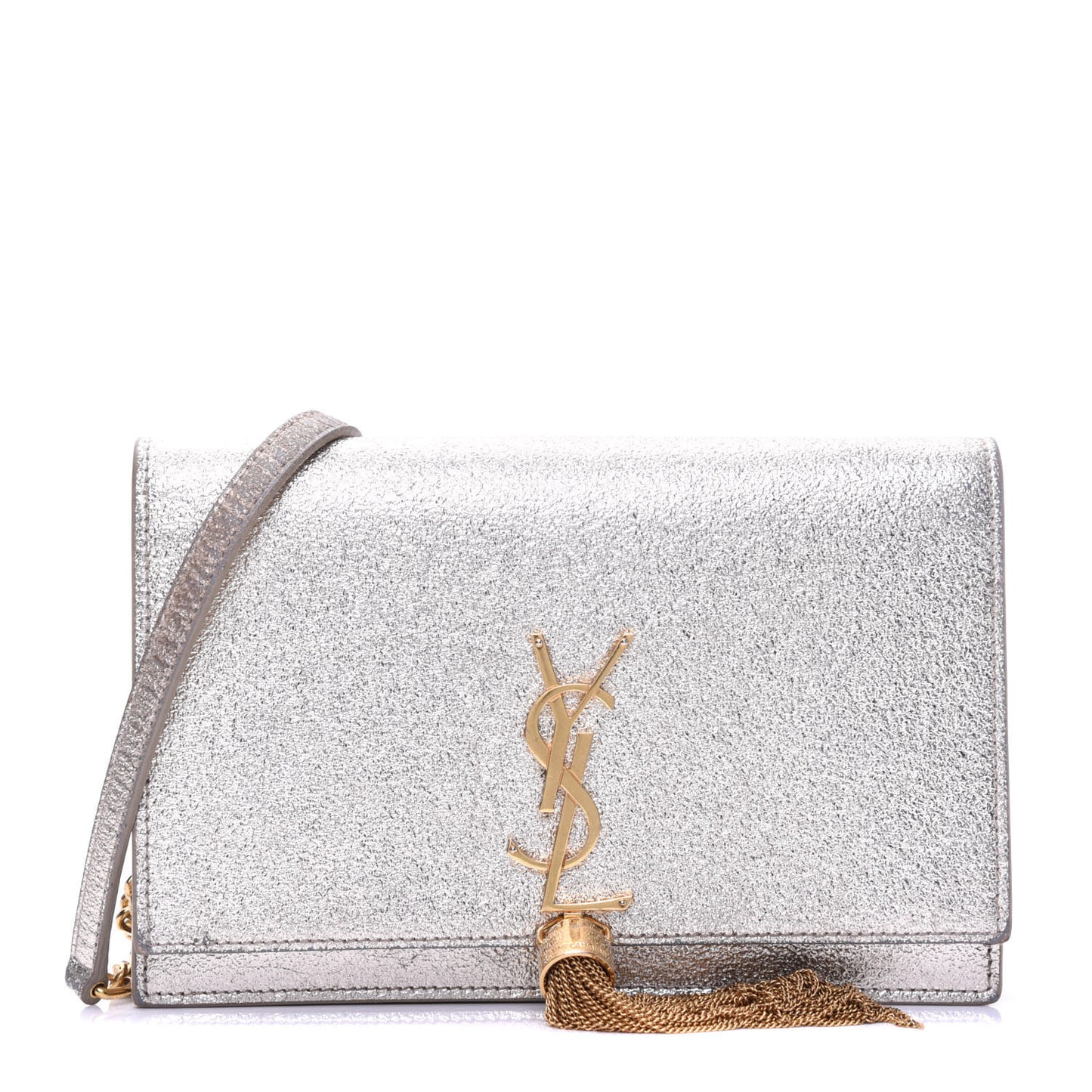Metallic Calfskin Kate Monogram Tassel Chain Wallet Gold