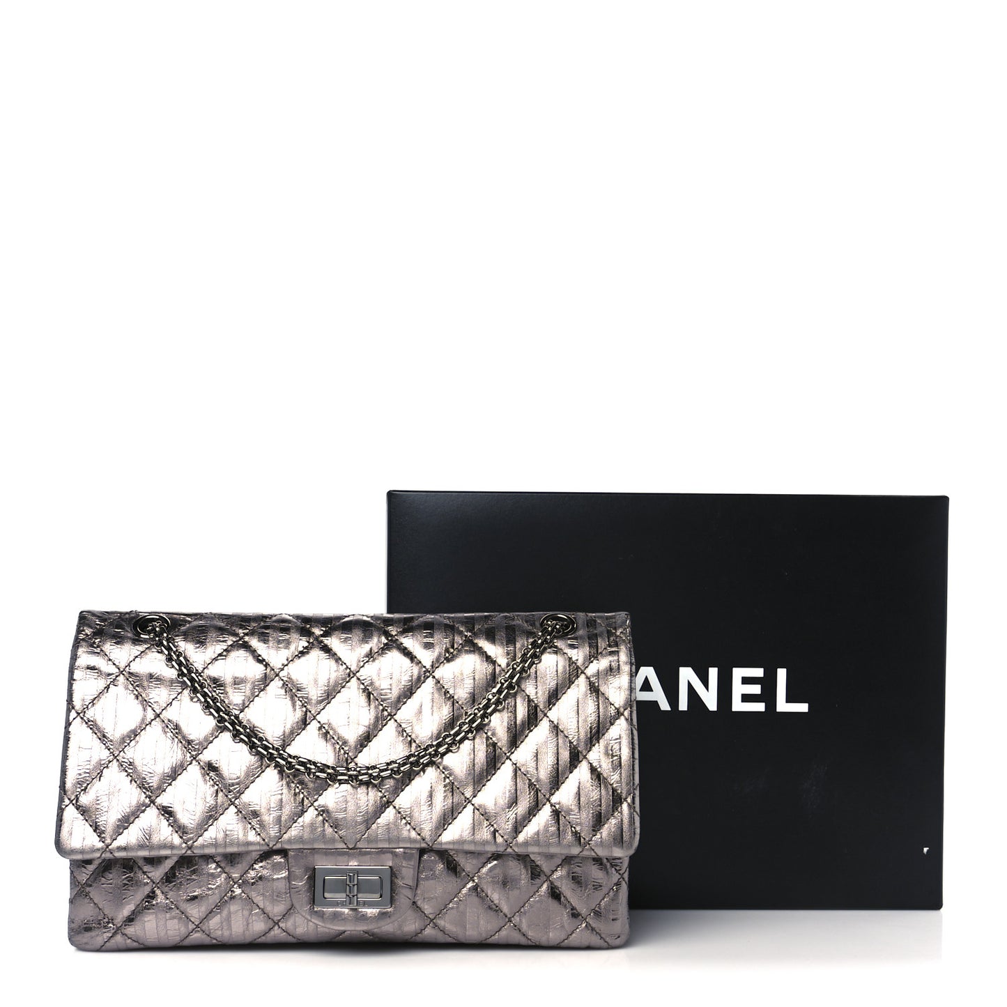 Metallic Calfskin Striped 2.55 Reissue 227 Silver