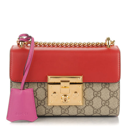 Gucci GG Supreme Monogram Calfskin Small Padlock Shoulder Bag Beige Hibiscus Red New Rosette 1 of 7