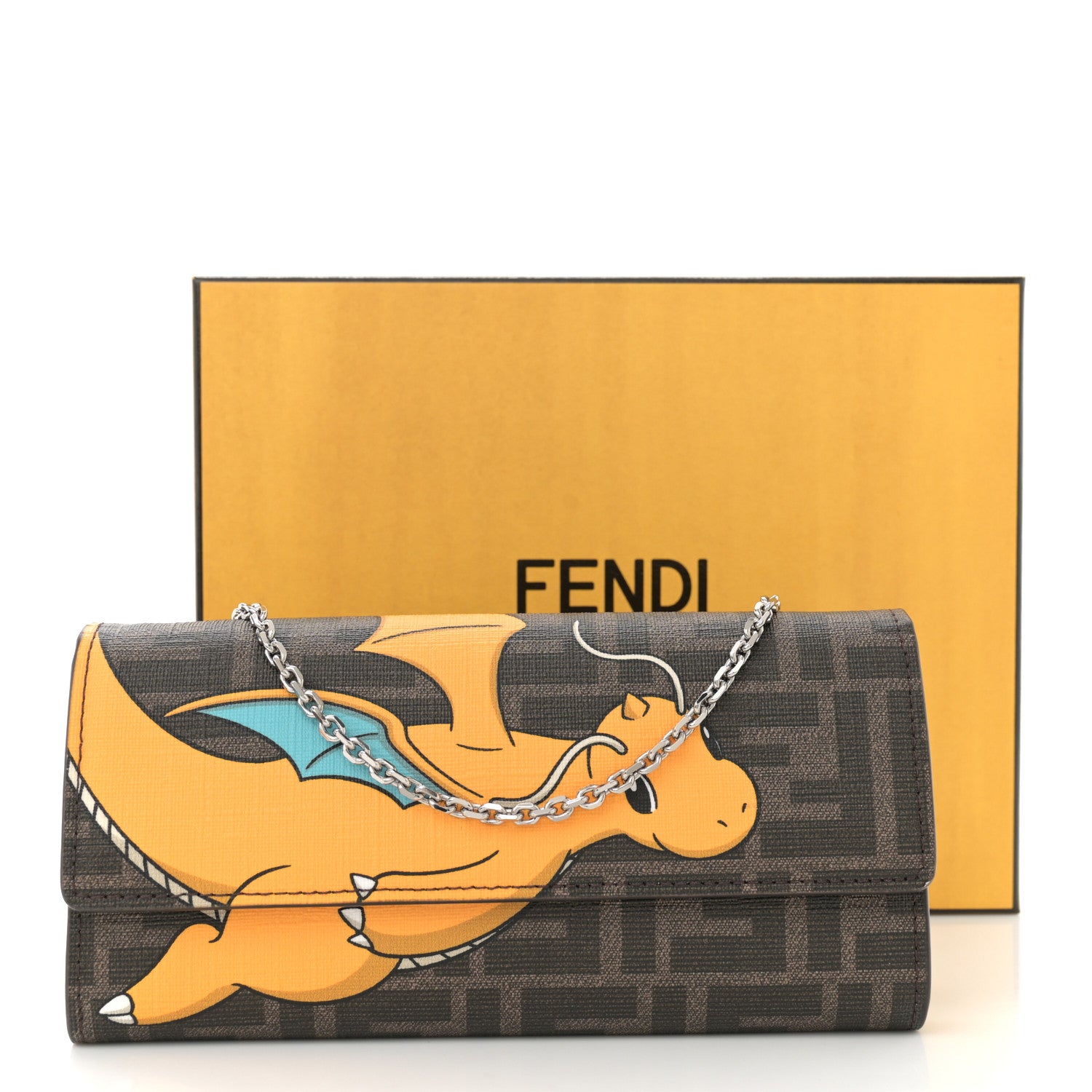 Fendi X FRGMT X POKEMON Glazed Fabric FF Pokemon Print Continental Wallet On Chain Tobacco Moro Giallo Tobacco Moro Giallo 11 of 11