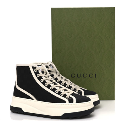 Gucci New Canvas GG Monogram Womens Tennis 1977 High Top 55mm Platform Sneakers 39.5 Black Mystic White 13 of 13