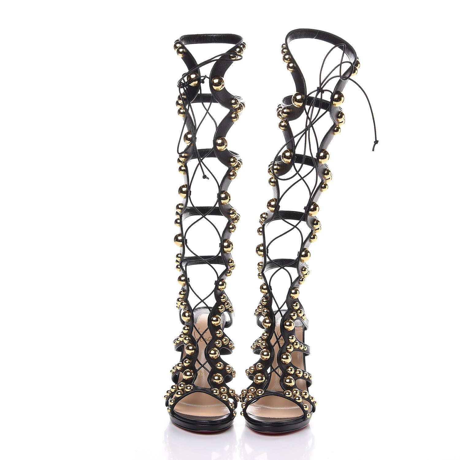 Christian Louboutin Kid Amazoutiful 120 Lace Up Sandals 39 Black/Gold 2 of 8