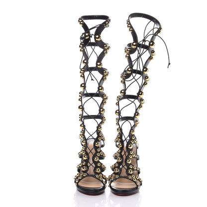 Christian Louboutin Kid Amazoutiful 120 Lace Up Sandals 39 Black/Gold 2 of 8