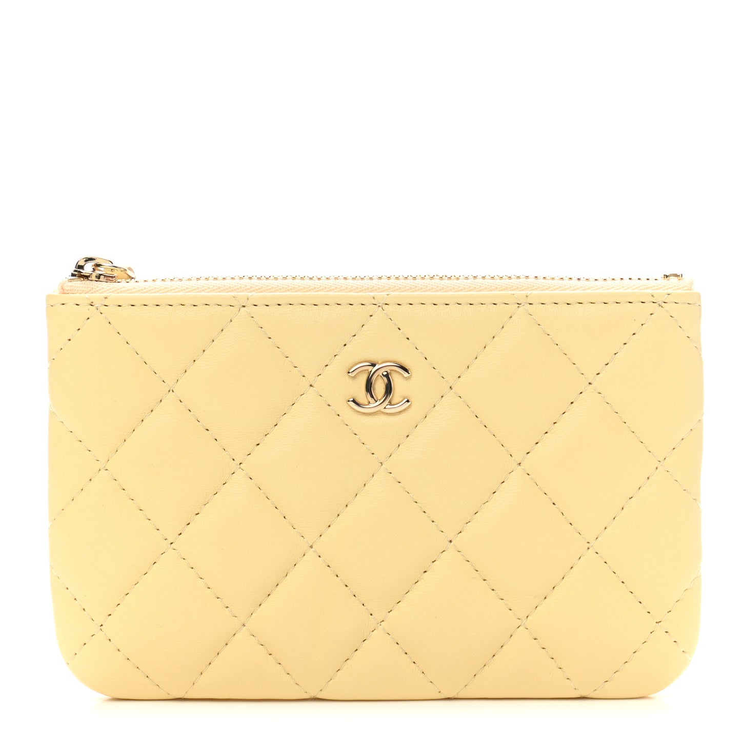 Lambskin Quilted Small Cosmetic Case Yellow