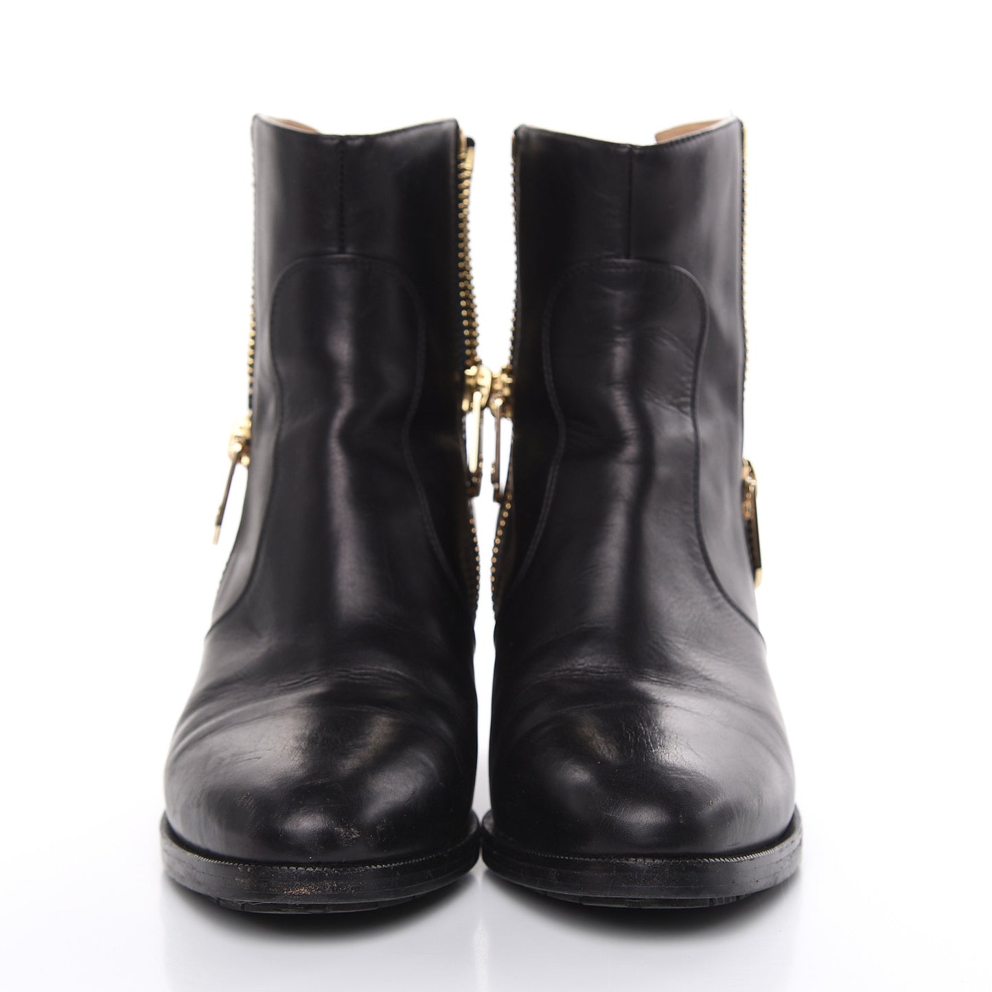 Calfskin Double Zip Short Boots 36.5 Black