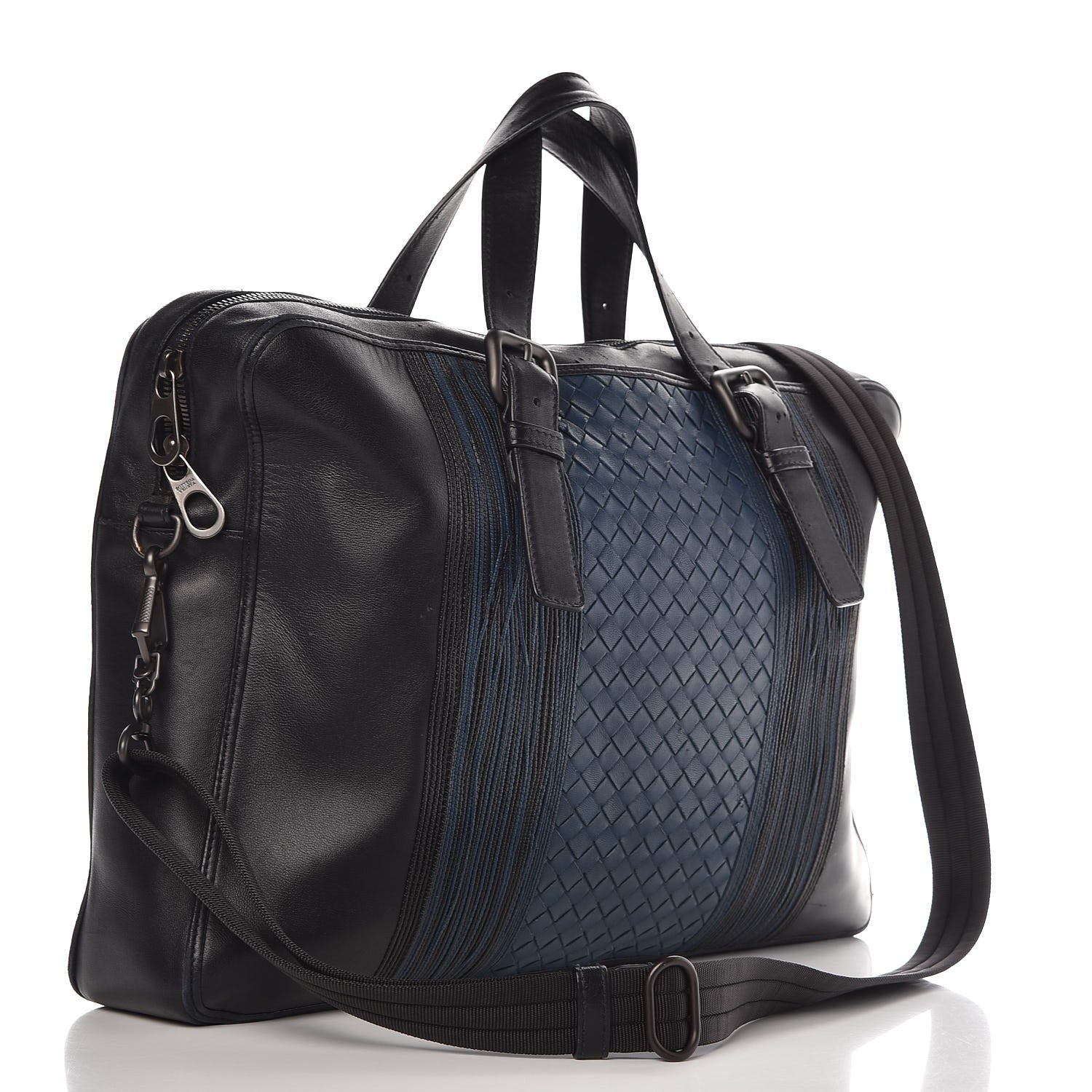 Bottega Veneta Calfskin Leggero Intrecciato Embroidered Briefcase Nero Black Blue 3 of 19