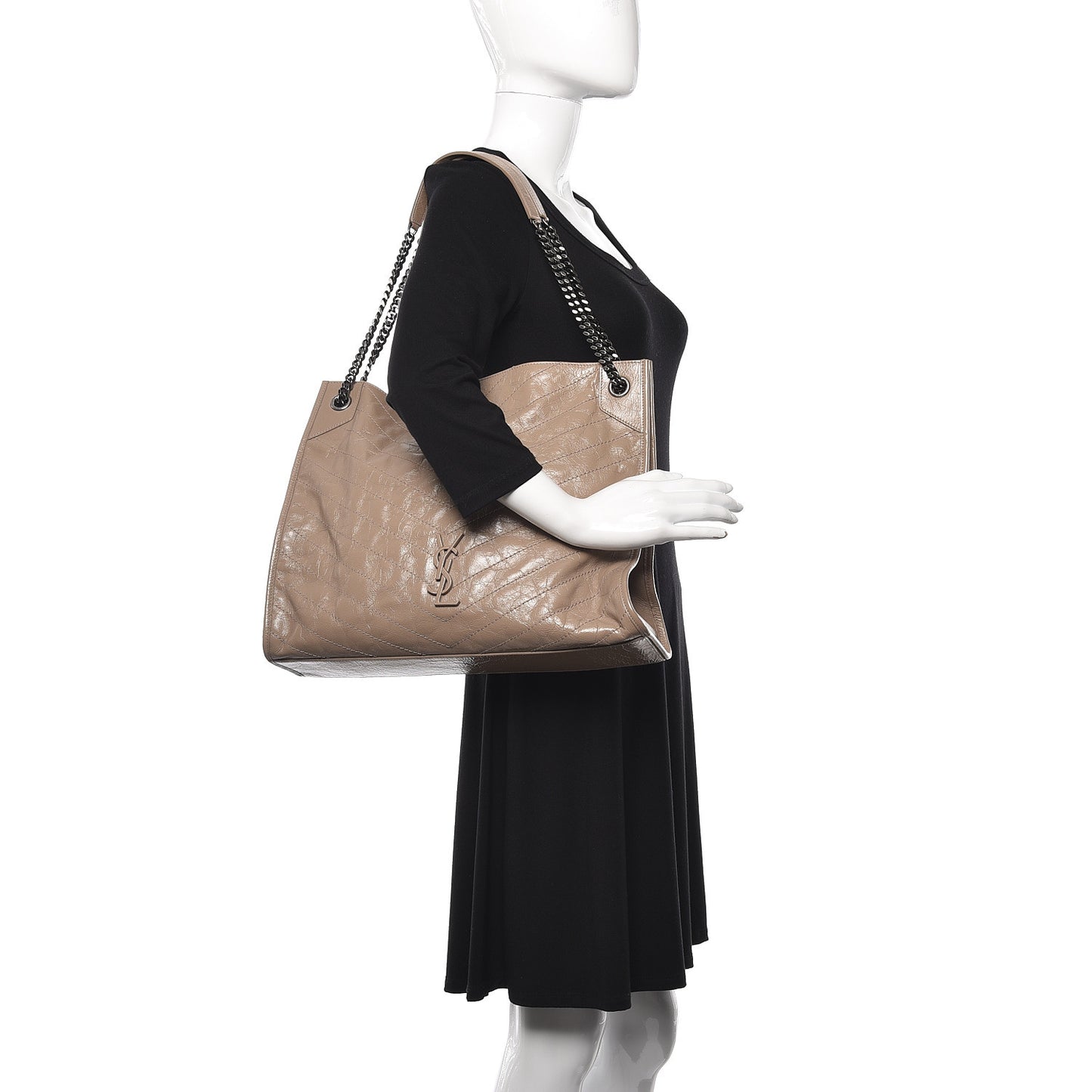 Crinkled Calfskin Matelasse Monogram Niki Shoulder Bag Light Taupe
