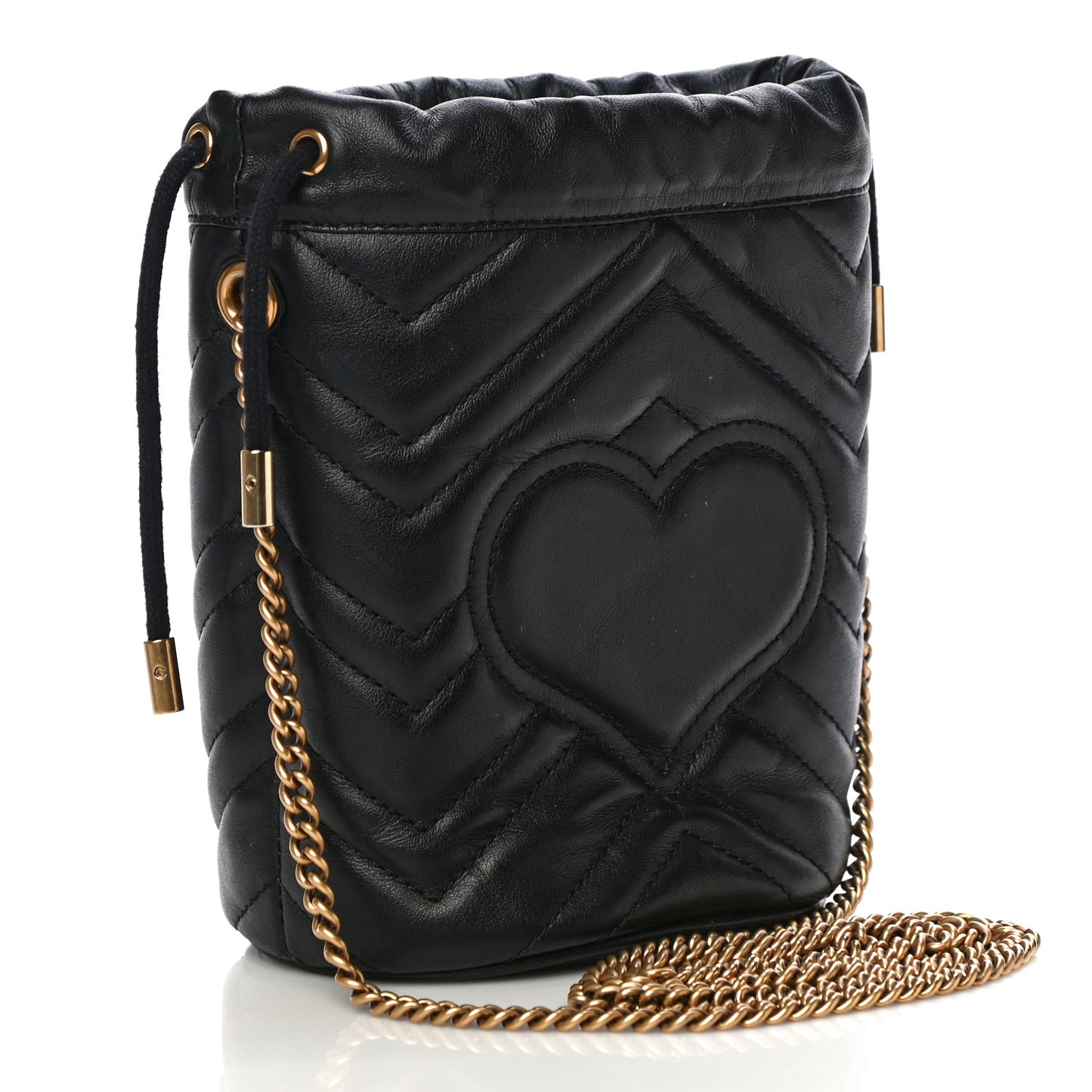 Calfskin Matelasse Mini GG Marmont 2.0 Bucket Bag Black