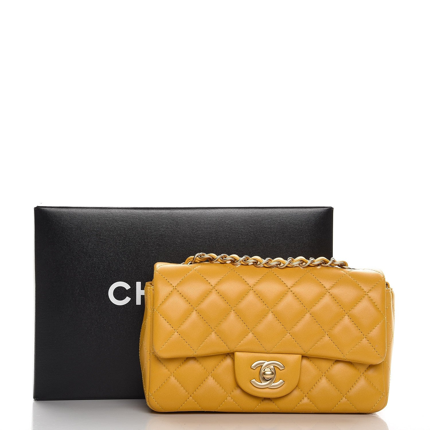 Chanel Lambskin Quilted Mini Rectangular Flap Yellow 14 of 14