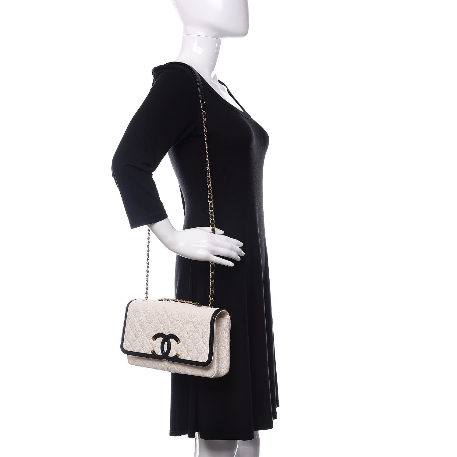 Chanel Caviar Quilted Small CC Filigree Flap White Black 2 of 10