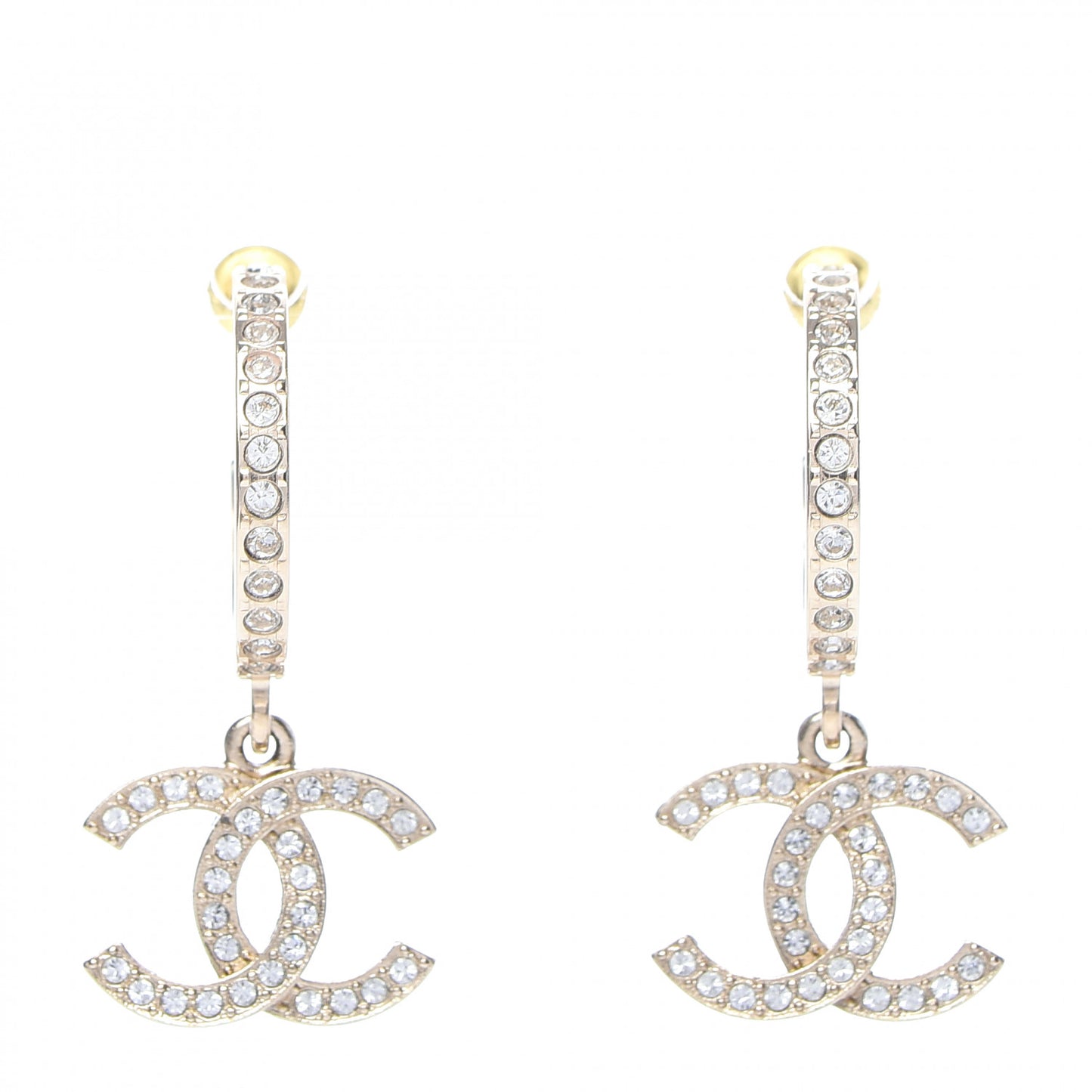 Crystal Lock Symbols CC Hoop Drop Earrings Gold