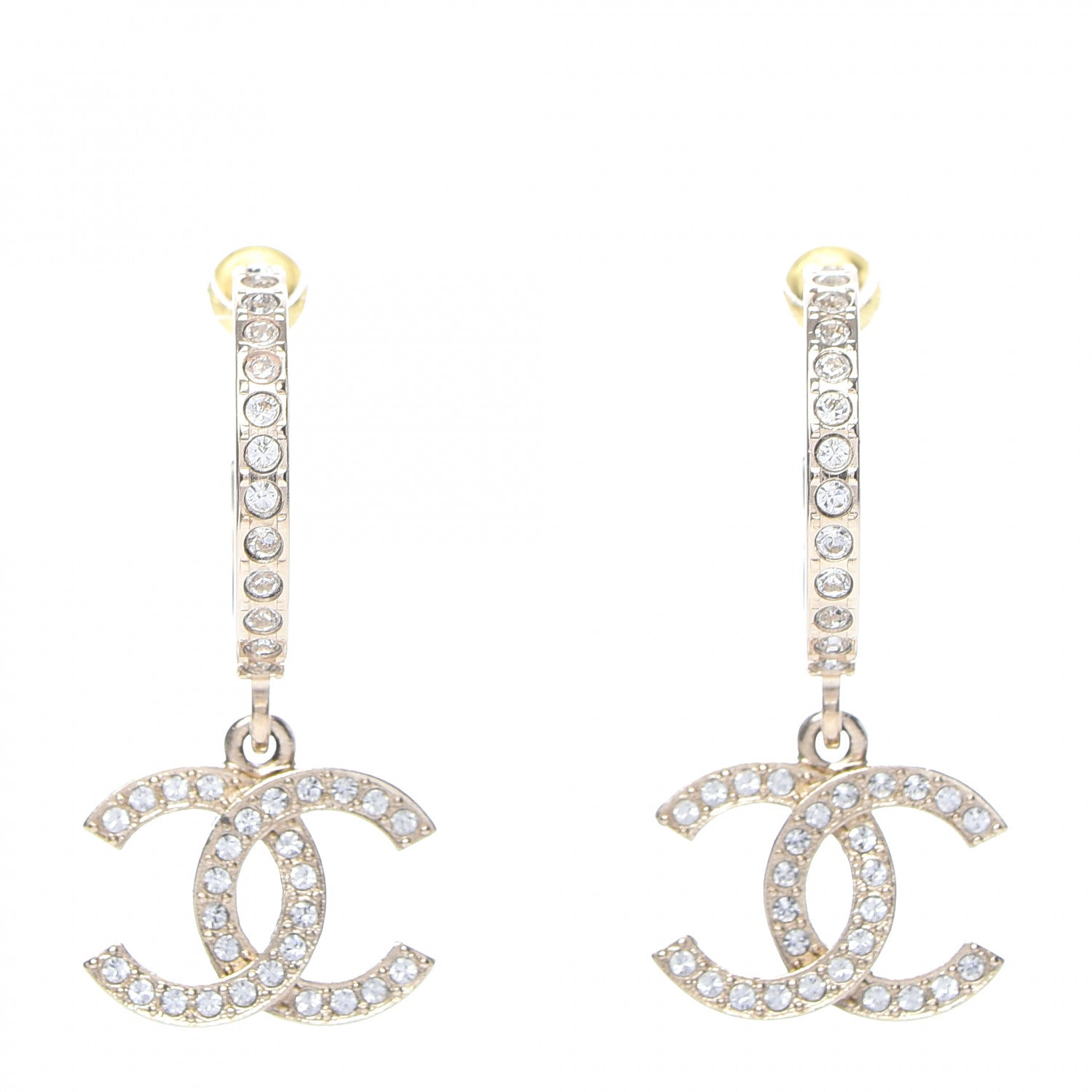 Chanel Crystal Lock Symbols CC Hoop Drop Earrings Gold 1 of 5