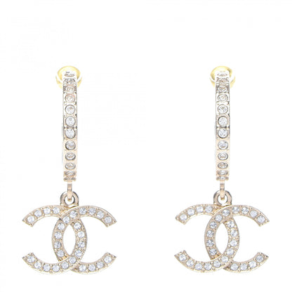 Chanel Crystal Lock Symbols CC Hoop Drop Earrings Gold 1 of 5