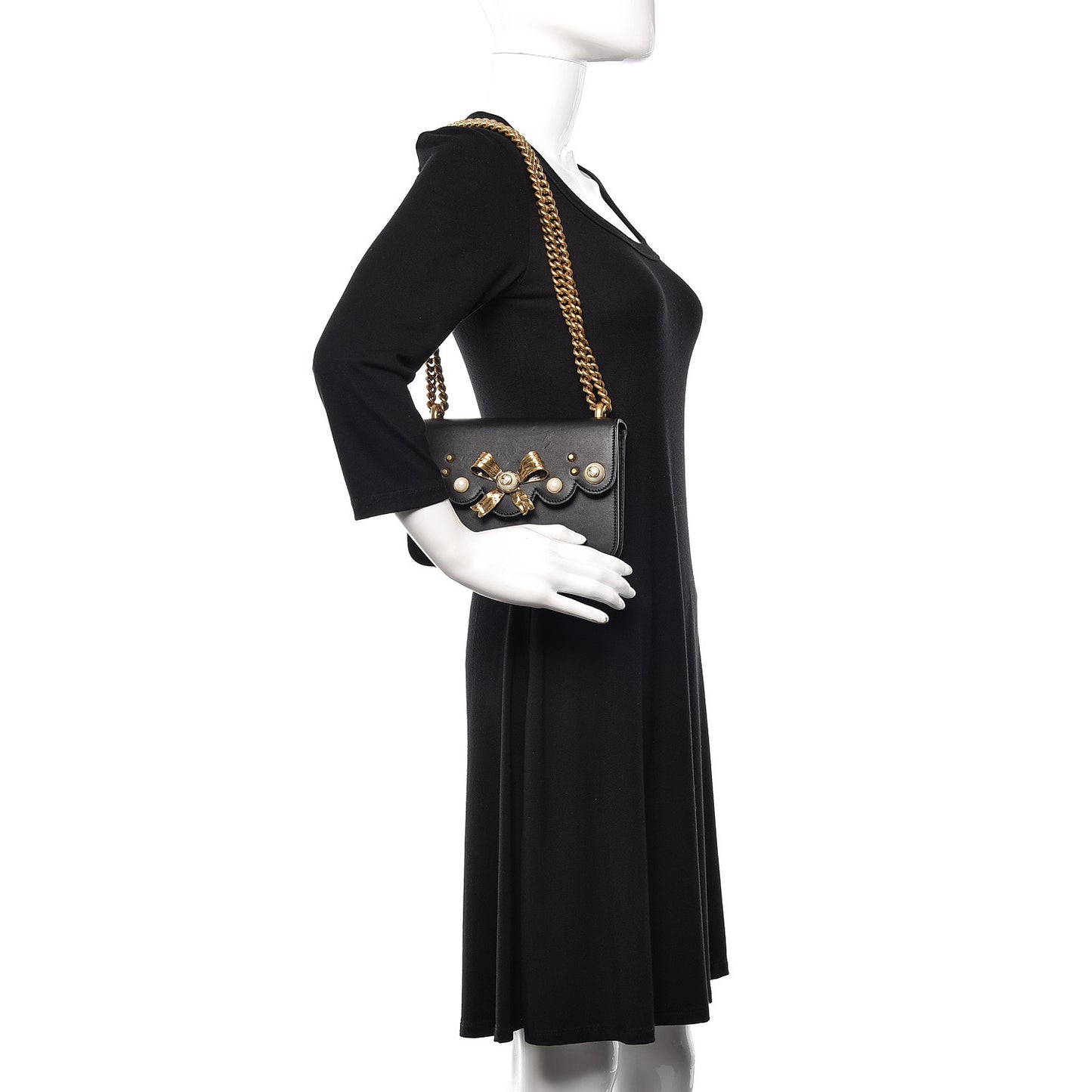 Calfskin Peony Small Chain Shoulder Bag Black