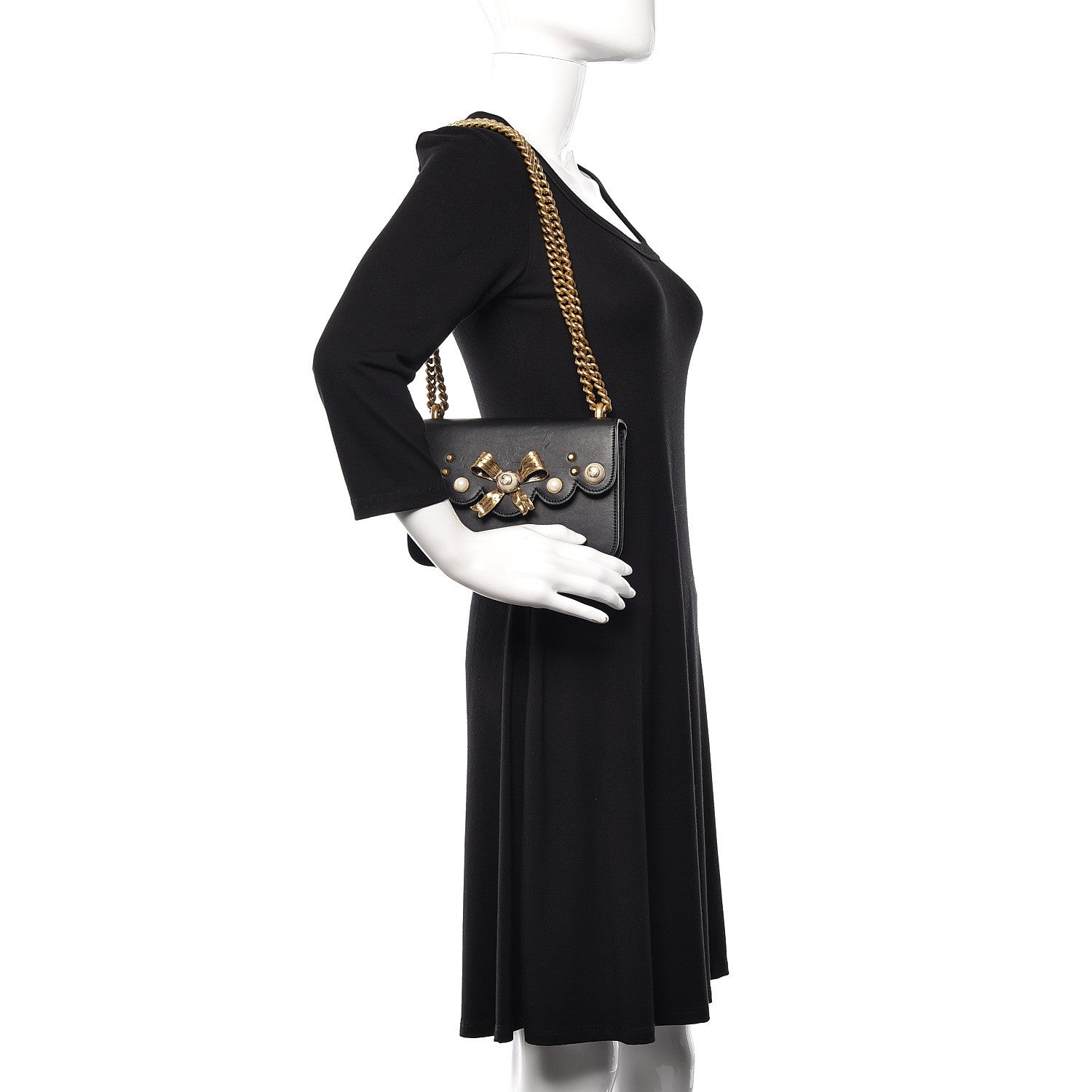 Gucci Calfskin Peony Small Chain Shoulder Bag Black 2 of 14