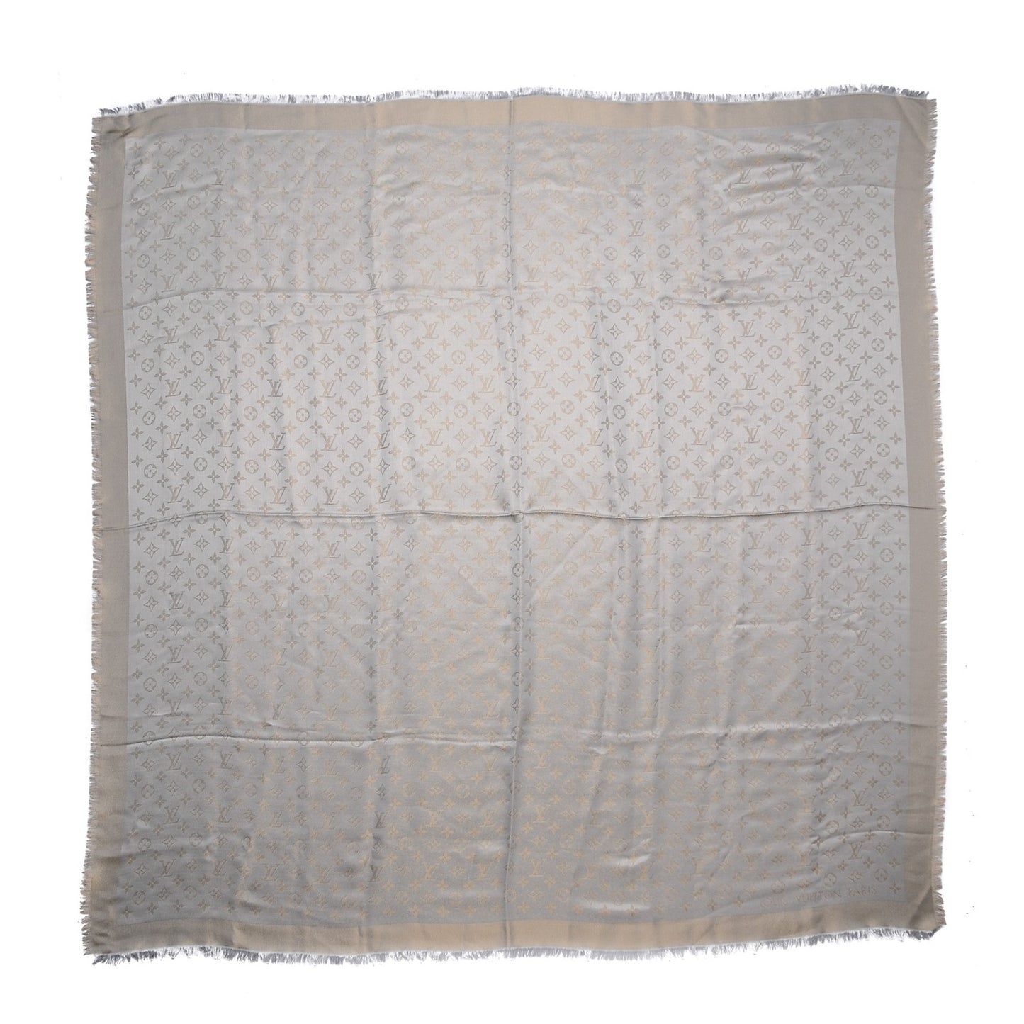 Silk Wool Monogram Shine Shawl Beige