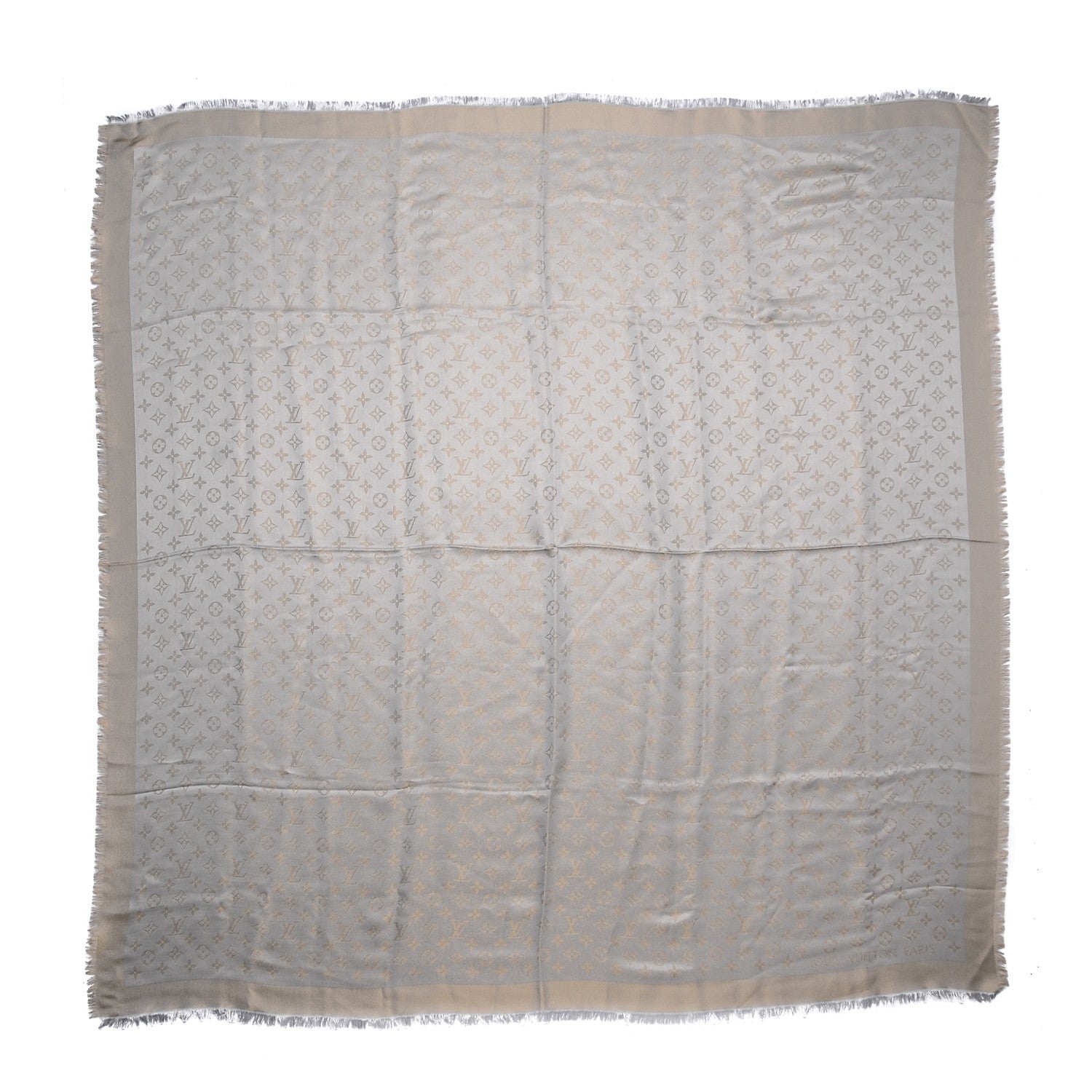 Louis Vuitton Silk Wool Monogram Shine Shawl Beige 1 of 5
