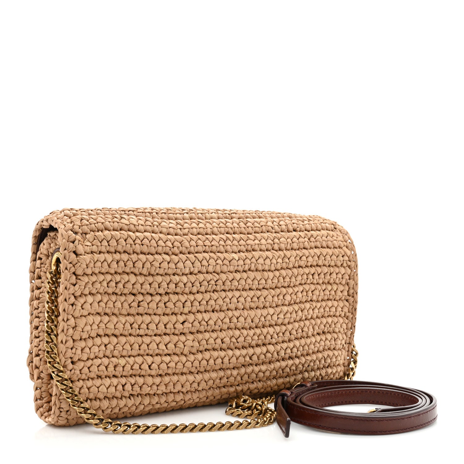 Saint Laurent Raffia Monogram Tassel Kate 99 Dark Nude 3 of 10