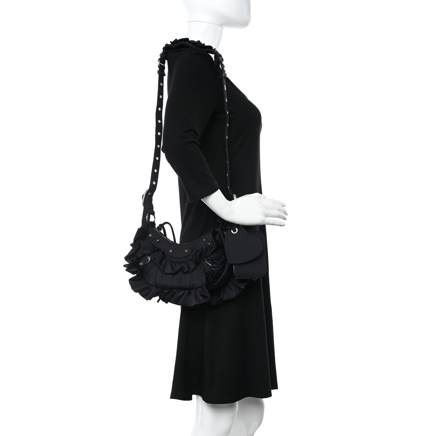 Balenciaga Ruffled Jersey Le Cagole Shoulder Bag XS Black 2 of 10