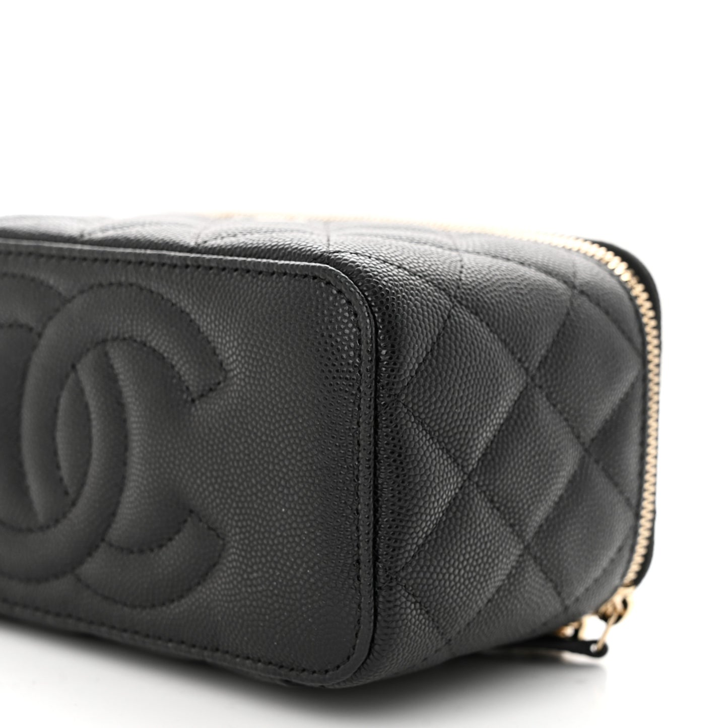 Caviar Quilted Small Vanity Case With Chain Black