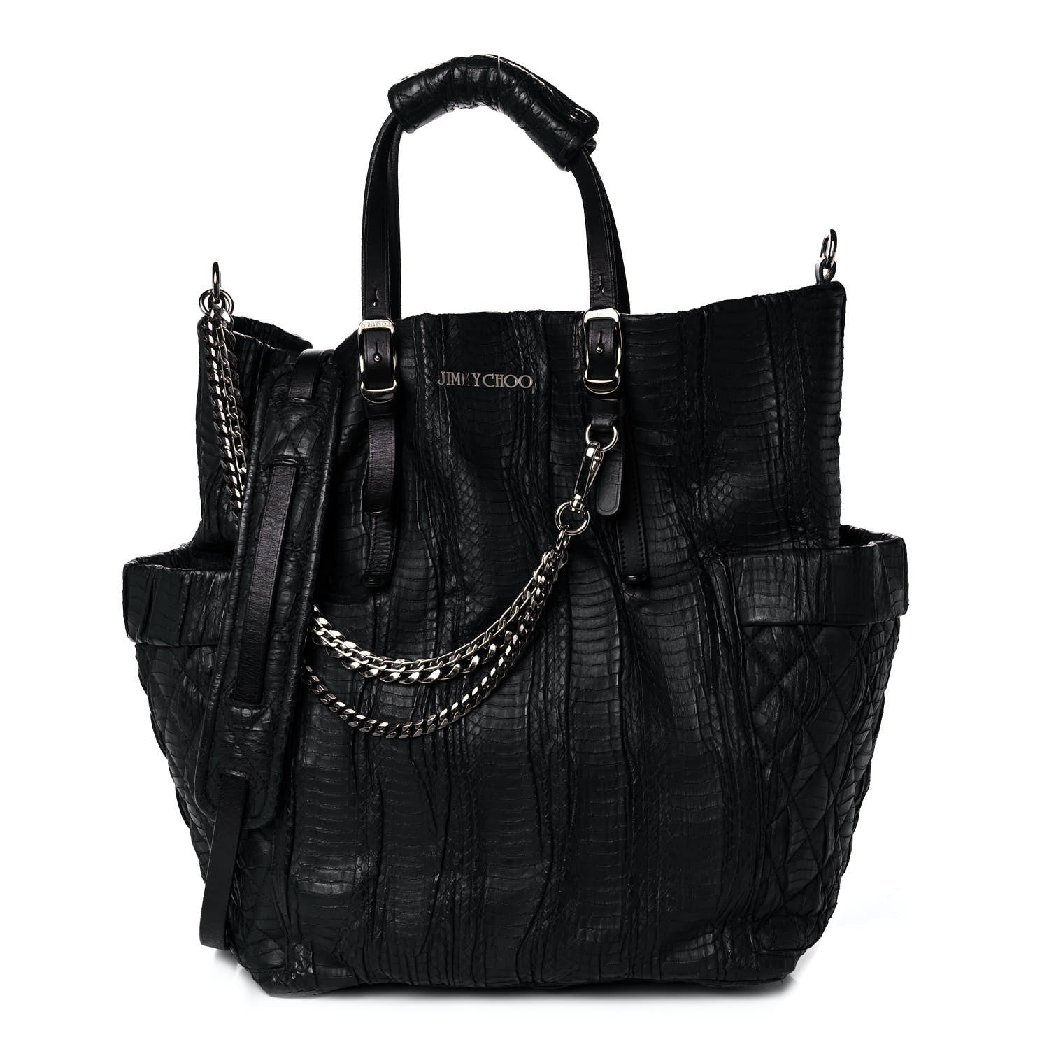Jimmy Choo Waxed Snakeskin Chain Embellished Blare Tote Black 1 of 12