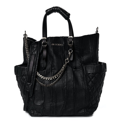 Jimmy Choo Waxed Snakeskin Chain Embellished Blare Tote Black 1 of 12