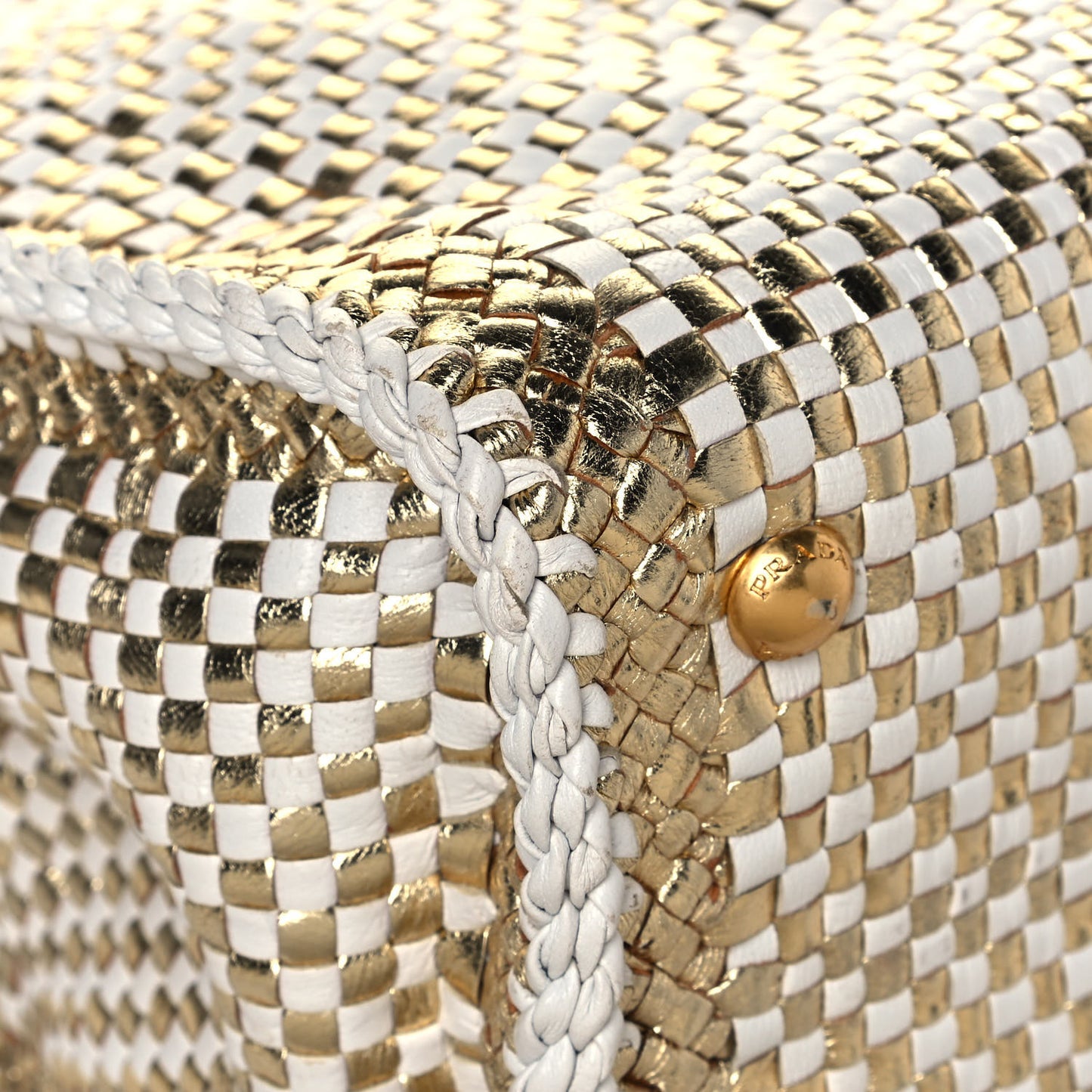 Goatskin Woven Small Tote White Gold