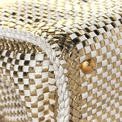 Prada Goatskin Woven Small Tote White Gold 10 of 12