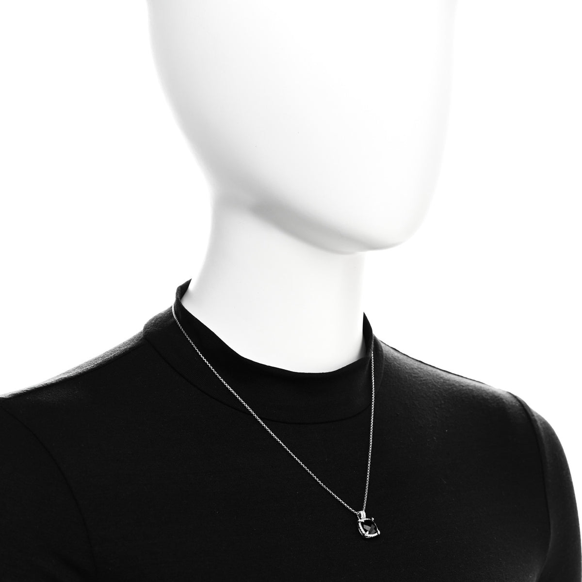 Sterling Silver Diamond Black Onyx 9mm Chatelaine Pave Bezel Pendant Necklace