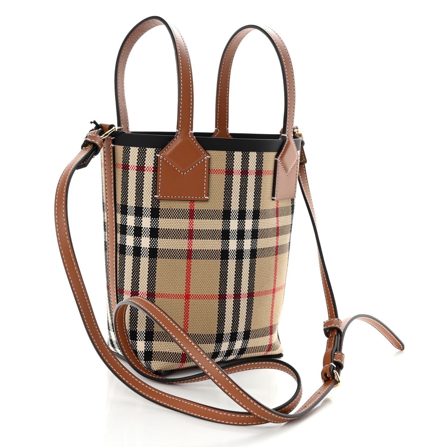 Burberry Cotton Calfskin Vintage Check Mini London Tote Bag Archive Beige 3 of 9