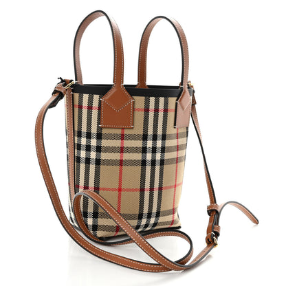 Burberry Cotton Calfskin Vintage Check Mini London Tote Bag Archive Beige 3 of 9