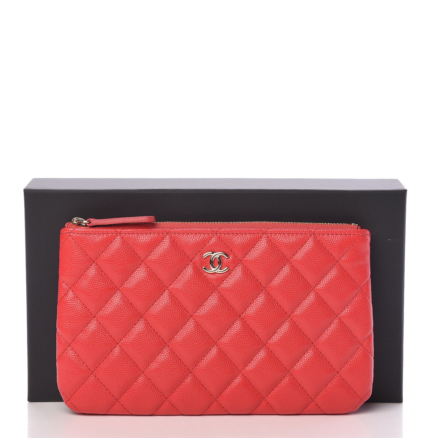 Shiny Caviar Quilted Cosmetic Case Red