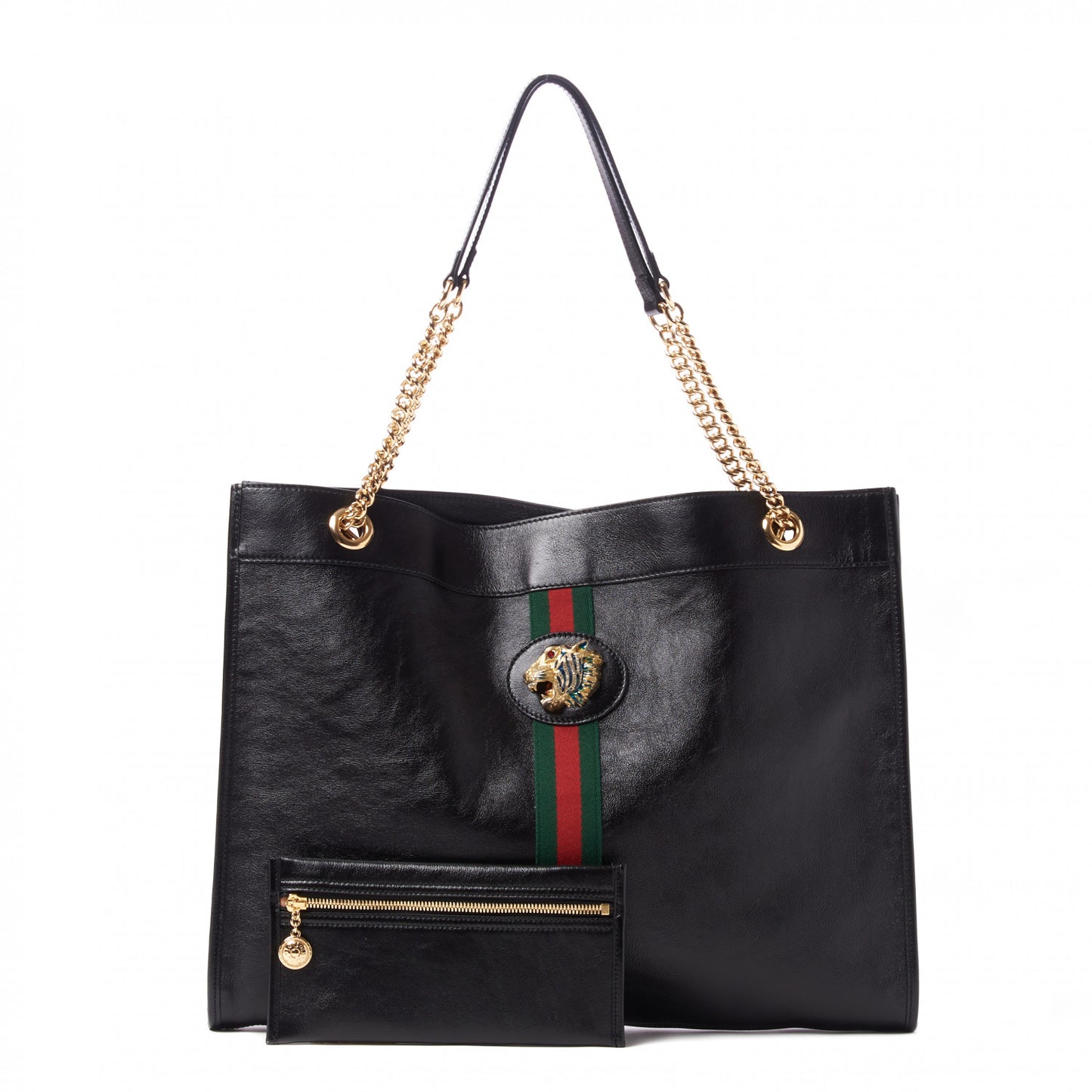 Calfskin Large Rajah Chain Tote Black