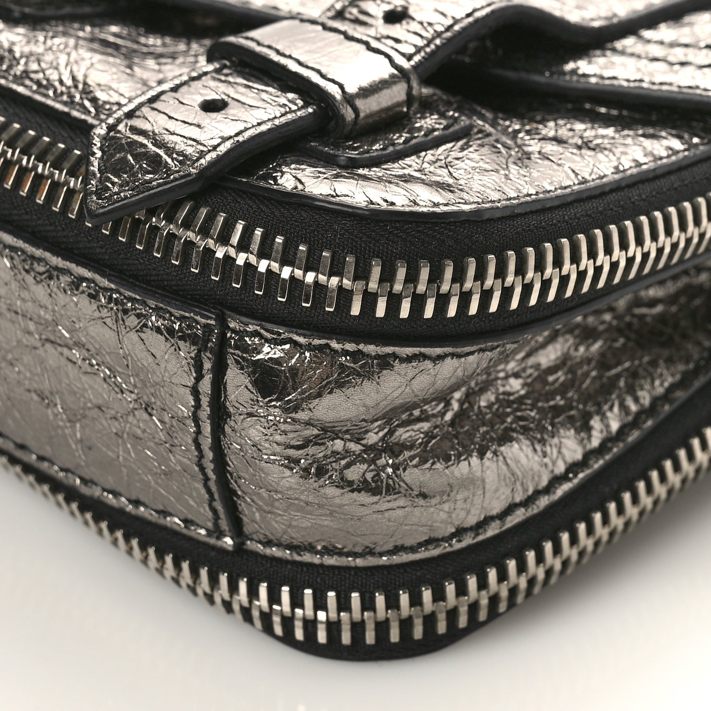 Metallic Paper Lambskin PS1 Mini Pouch Messenger Dark Silver