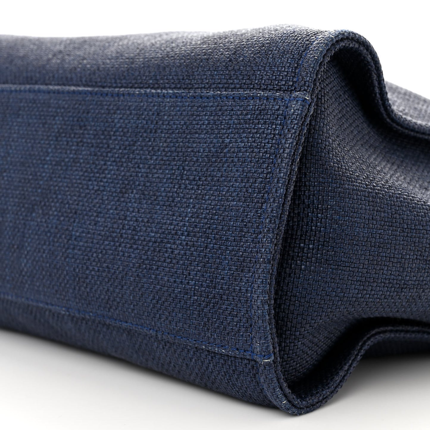 Woven Straw Raffia Medium Deauville Tote Navy