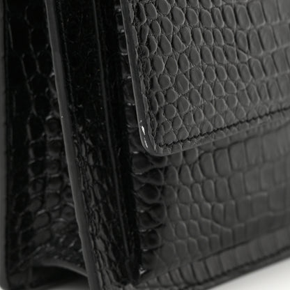 Saint Laurent Calfskin Crocodile Embossed Medium Monochrome Monogram Sunset Black 13 of 15