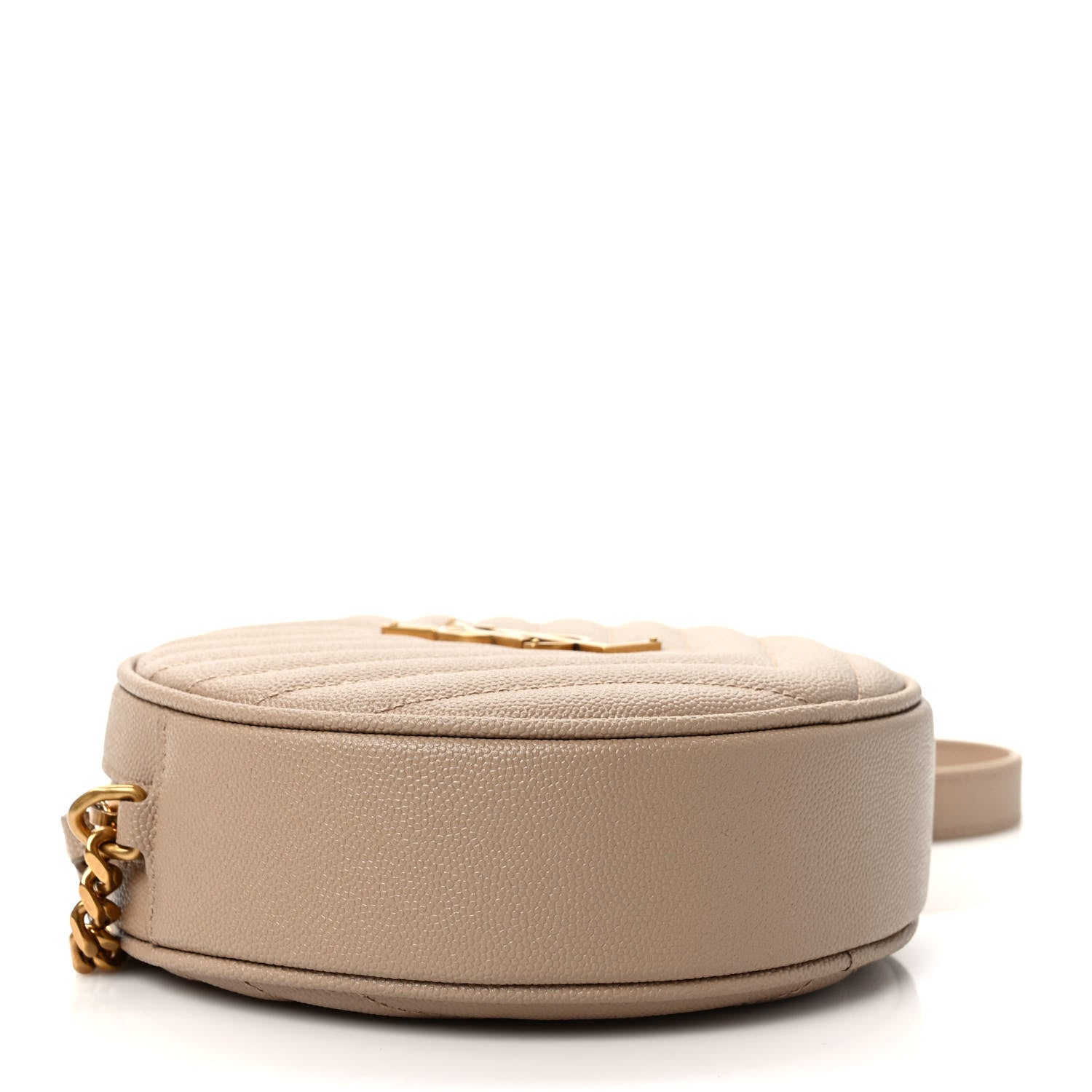 Saint Laurent Grain De Poudre Matelasse Chevron Quilted Round Vinyle Camera Bag Dark Beige 3 of 9