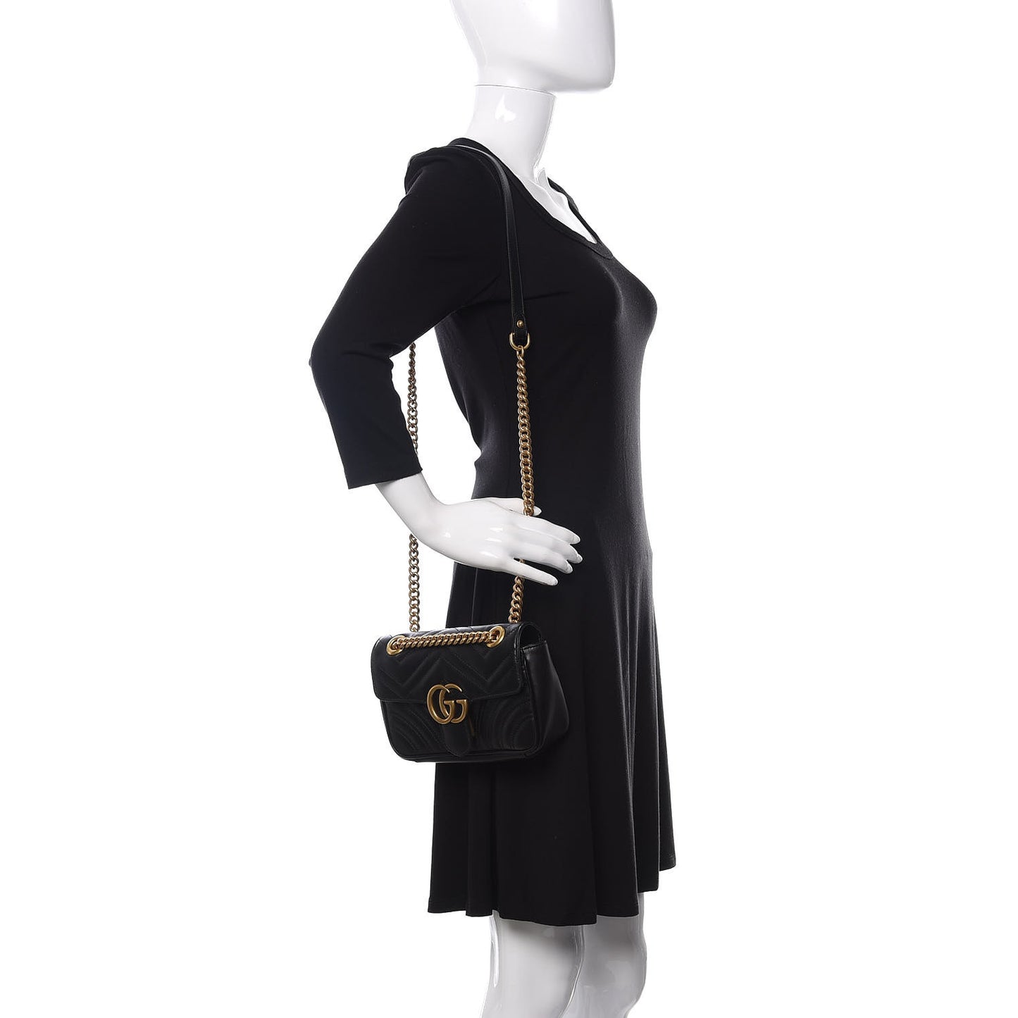 Calfskin Matelasse Mini GG Marmont Shoulder Bag Black