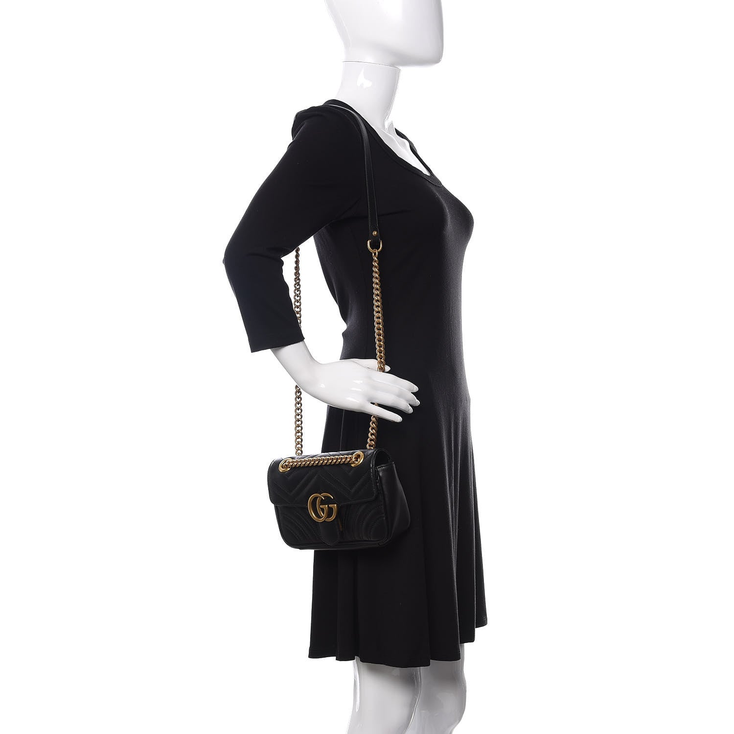 Gucci Calfskin Matelasse Mini GG Marmont Shoulder Bag Black 2 of 10