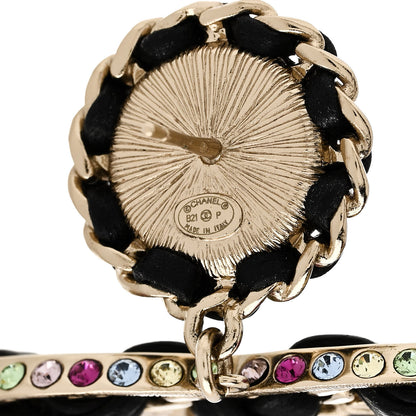 Chanel Pearl Lambskin Crystal Chain CC Drop Earrings Black Gold Multicolor 4 of 5