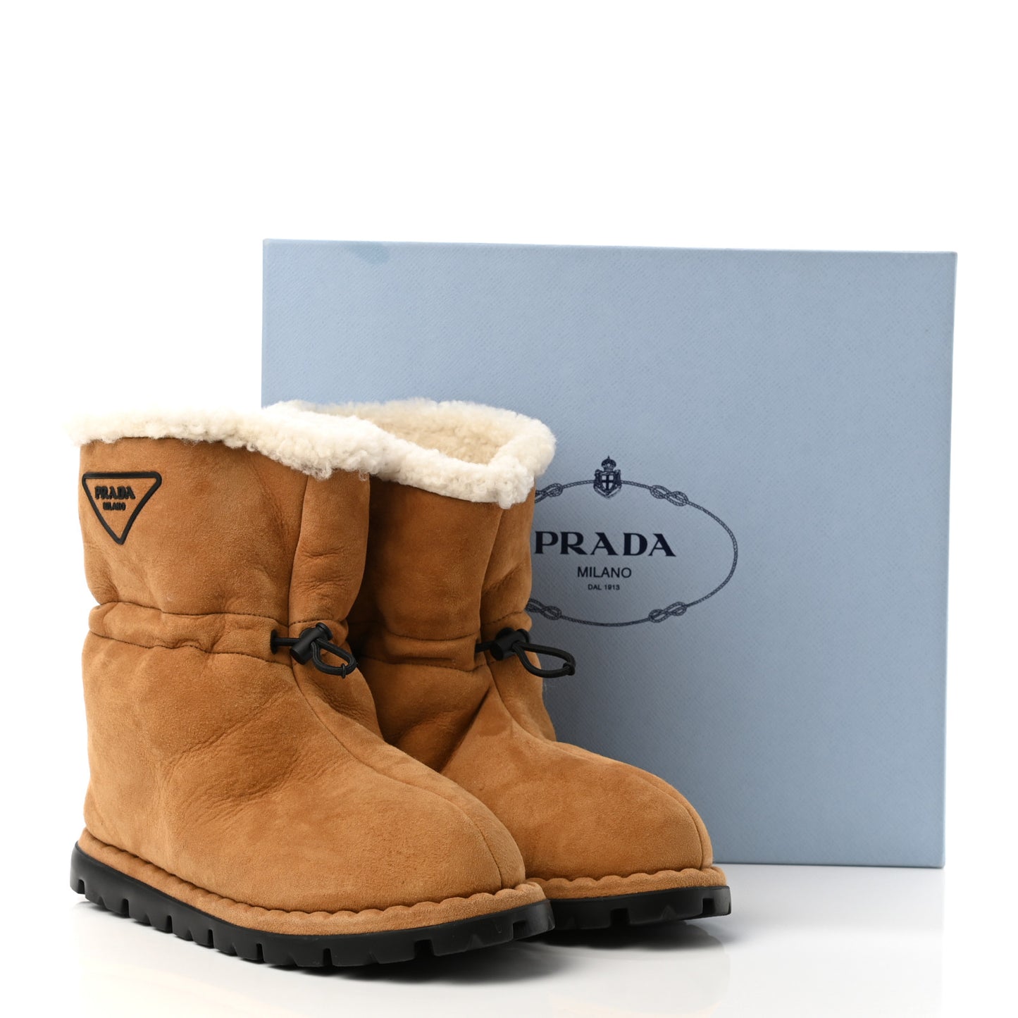 Shearling Triangle Logo Drawcord 20mm Ankle Boots 40 Cognac