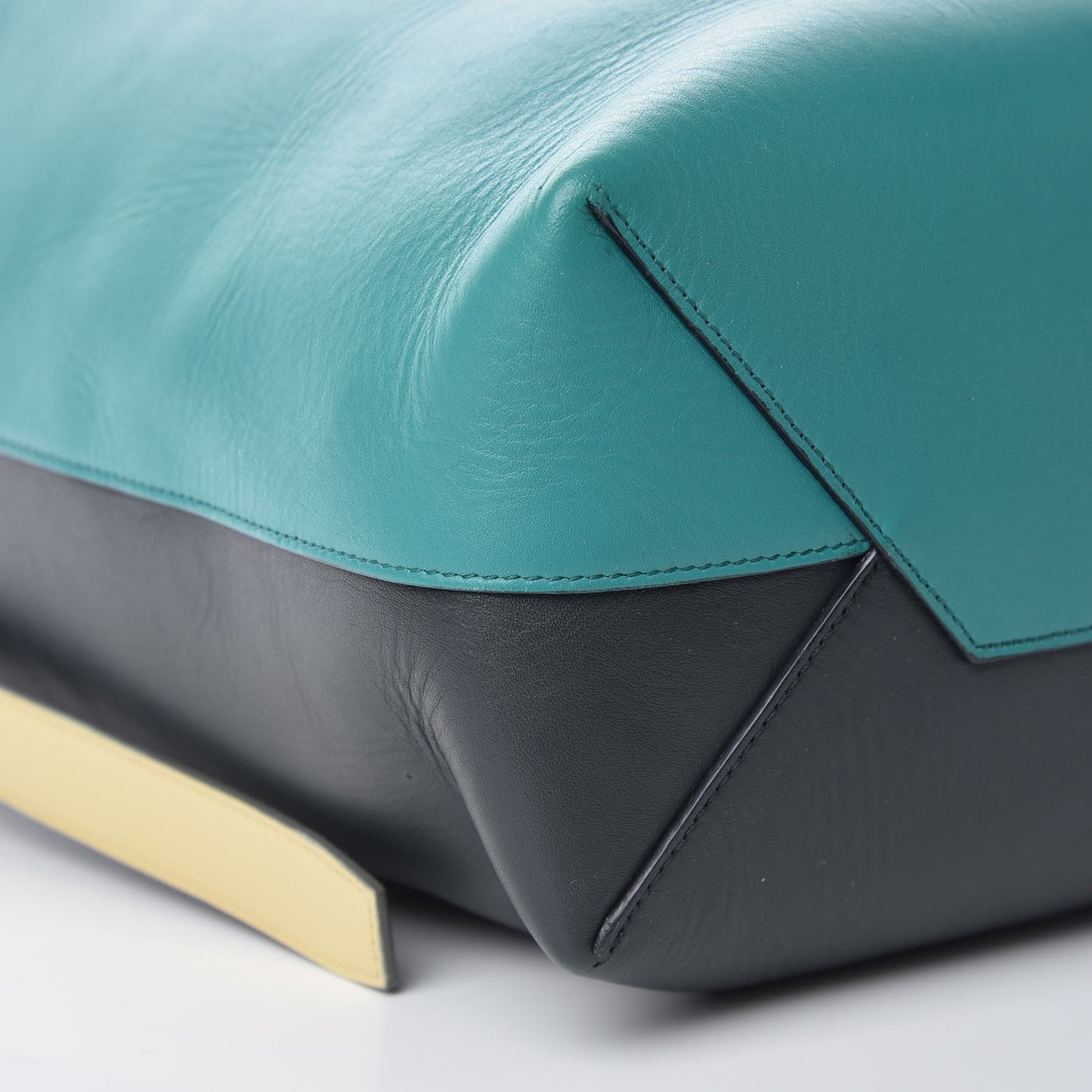 Shiny Smooth Calfskin Small Twisted Cabas Turquoise Black